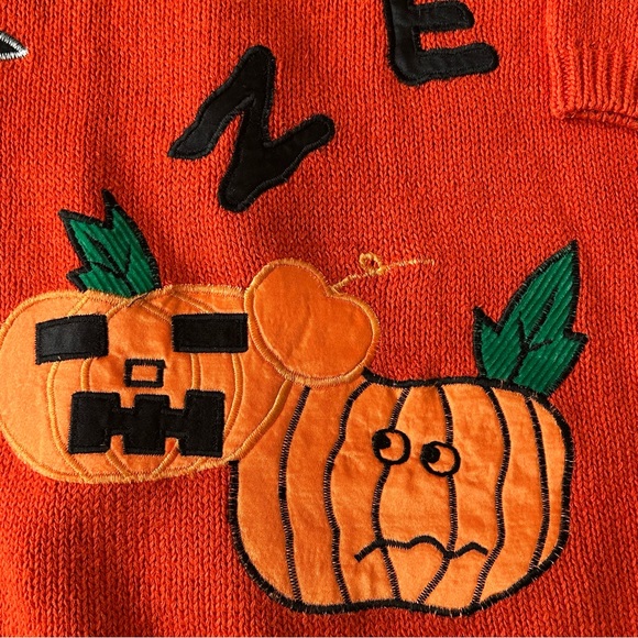 Vintage Colleen’s Collectibles 90’s Orange Halloween Cat Pullover Sweater - Picture 8 of 12